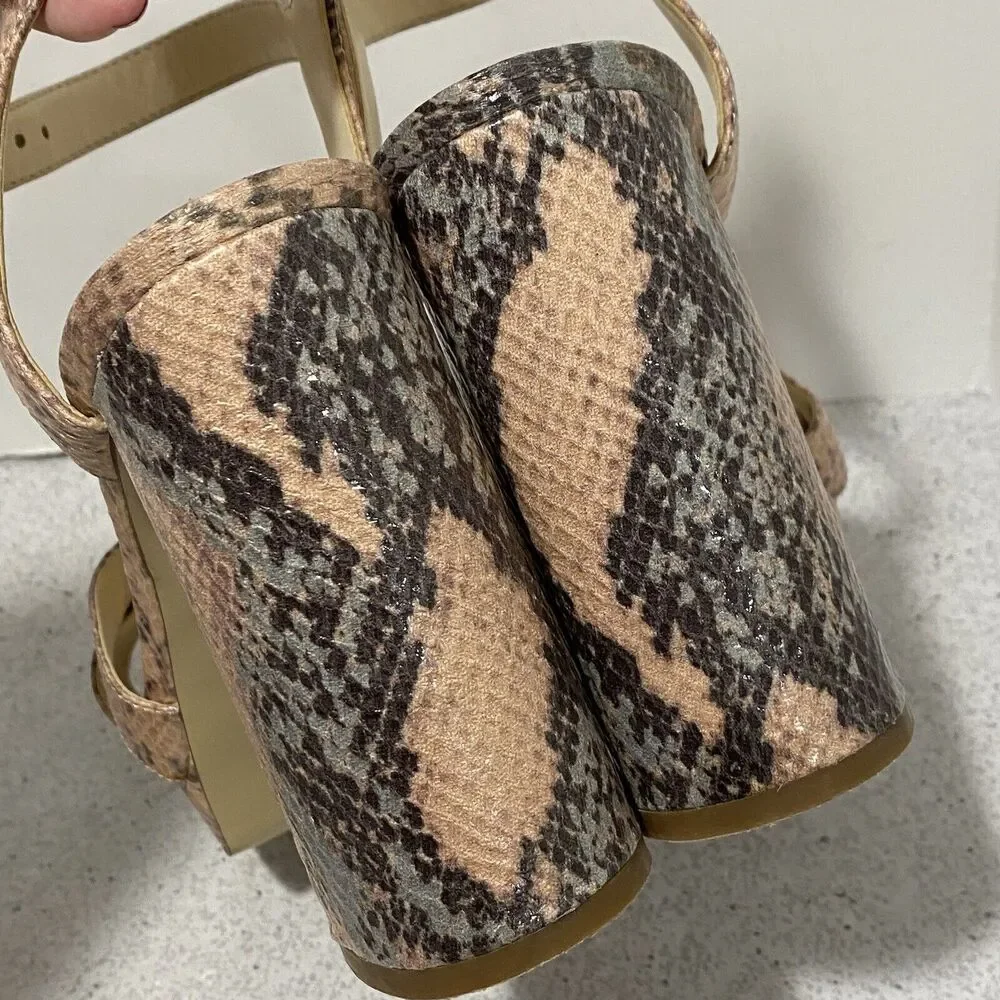 Nine West Funkyo Shoes US 8.5M Faux Lizard Platform High Heel Strappy Sandals